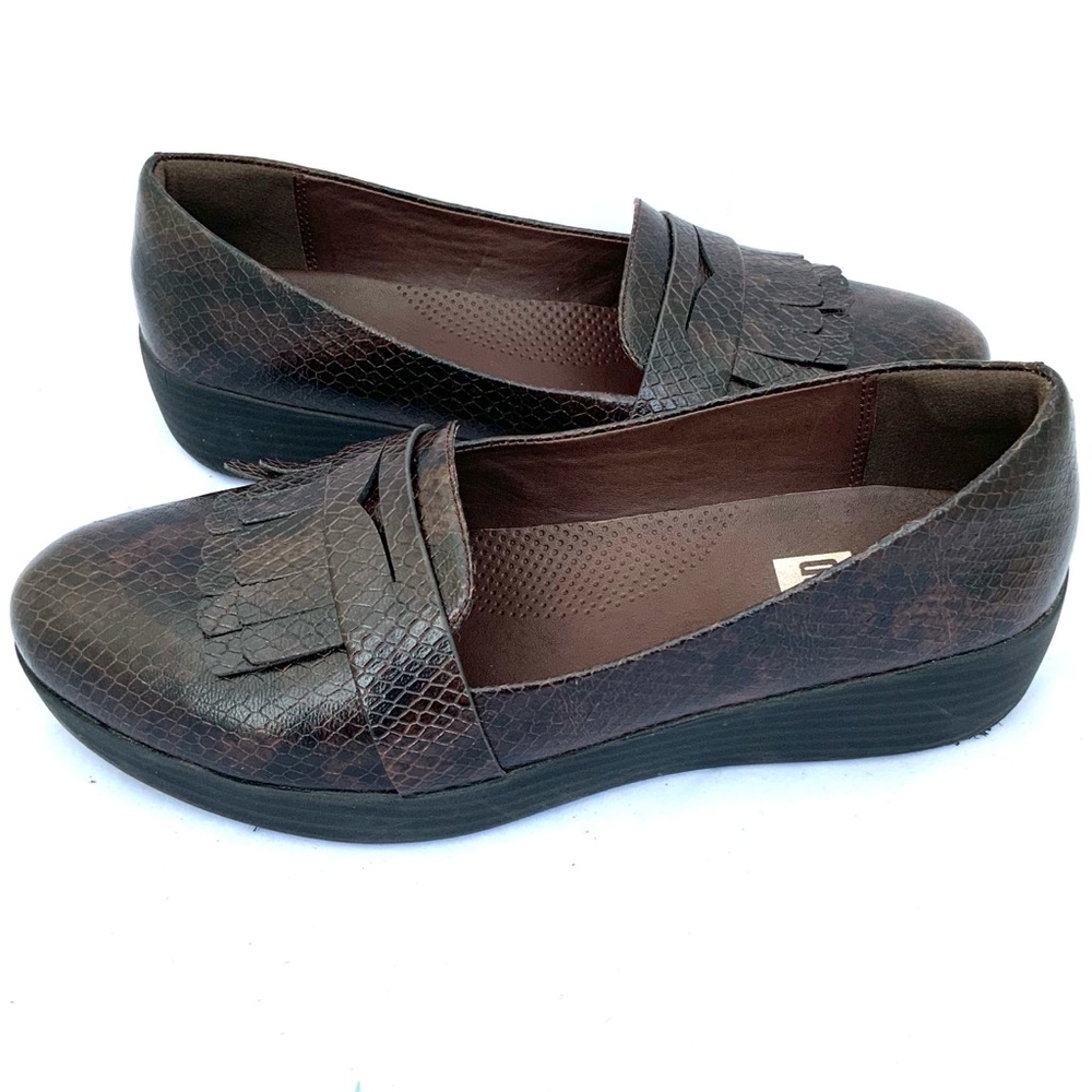 Fitflop Snakeprint Leather Fringe Loafer Size 9